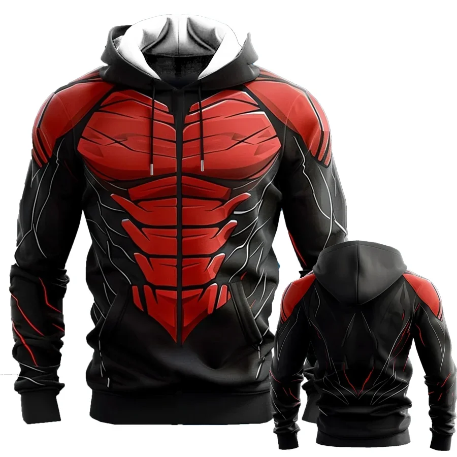 Men's Cool Cartoon Muscle 3D Print Hoodie Outdoor Sports Long Sleeve Hooded Sweatshirt Fashion Street Style Casual Pullover Coat