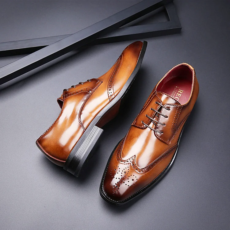 Zapatos de cuero de vestir para hombre, calzado británico de cuero tallado, con cordones, estilo Derby, puntiagudos, Oxford, para fiesta, oficina y boda, novedad de 2022