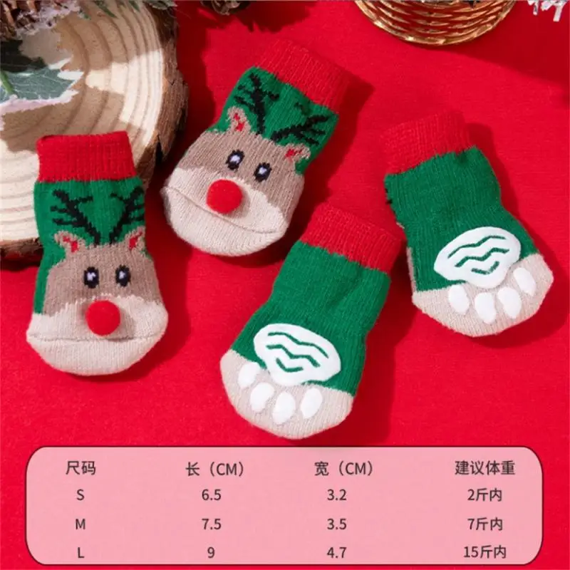 Christmas Pet Knitted Socks for Small Dogs Cat Shoes Chihuahua Boots for Winter Warm Indoor Wear Slip on Paw Protector