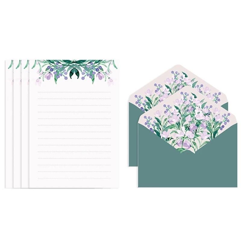 Flower Envelope Set with 4 Letter Papers for Ideal for Wedding Party/Graduation/Baby Shower Invitation Thanks Letter Wri QXNF