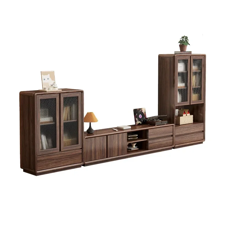 Black Walnut TV Stand Modern Simple Media Console Small Living Room Storage Cabinet Floor Unit Multifunctional Locker for