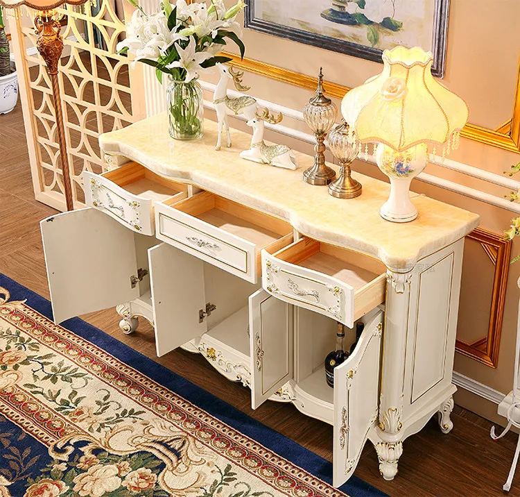 A European-style all-solid wood dining side cabinet integrated tea cabinet against the wall sofa back cabinet