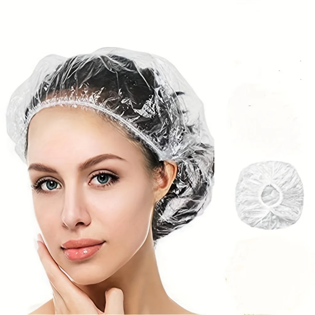 

100 Pcs Disposable Shower Caps, 14-29cm Elastic Stretch, Waterproof HDPE, for Spa, Salon, Travel, Pet & Cleaning, Clear