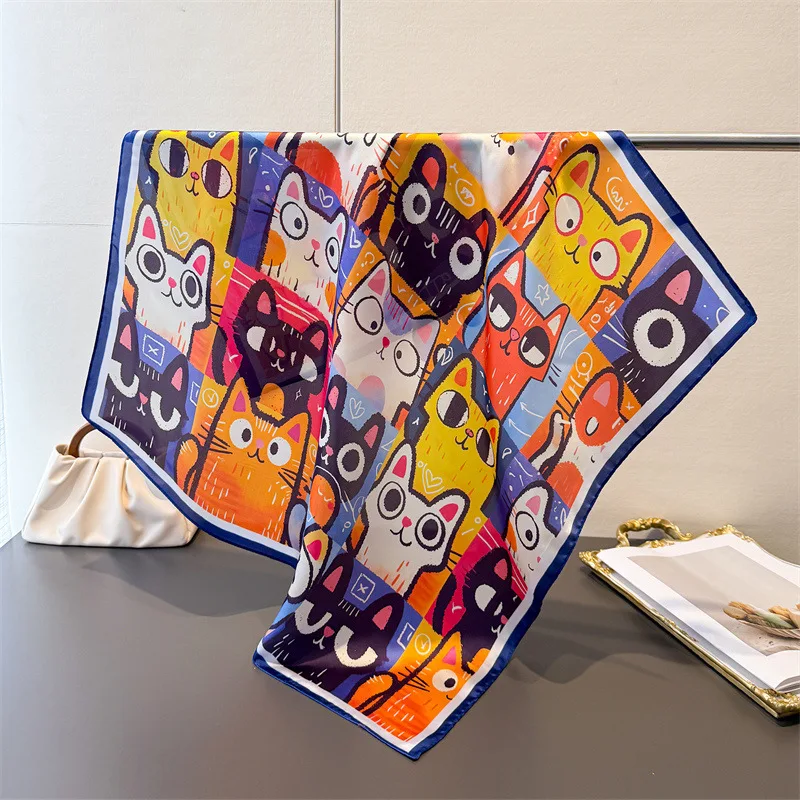 

Cat Designer Luxury Style Square Scarves Women Silk Scarf Floral Bandana Small Neckties Hairbands Foulard Shawl