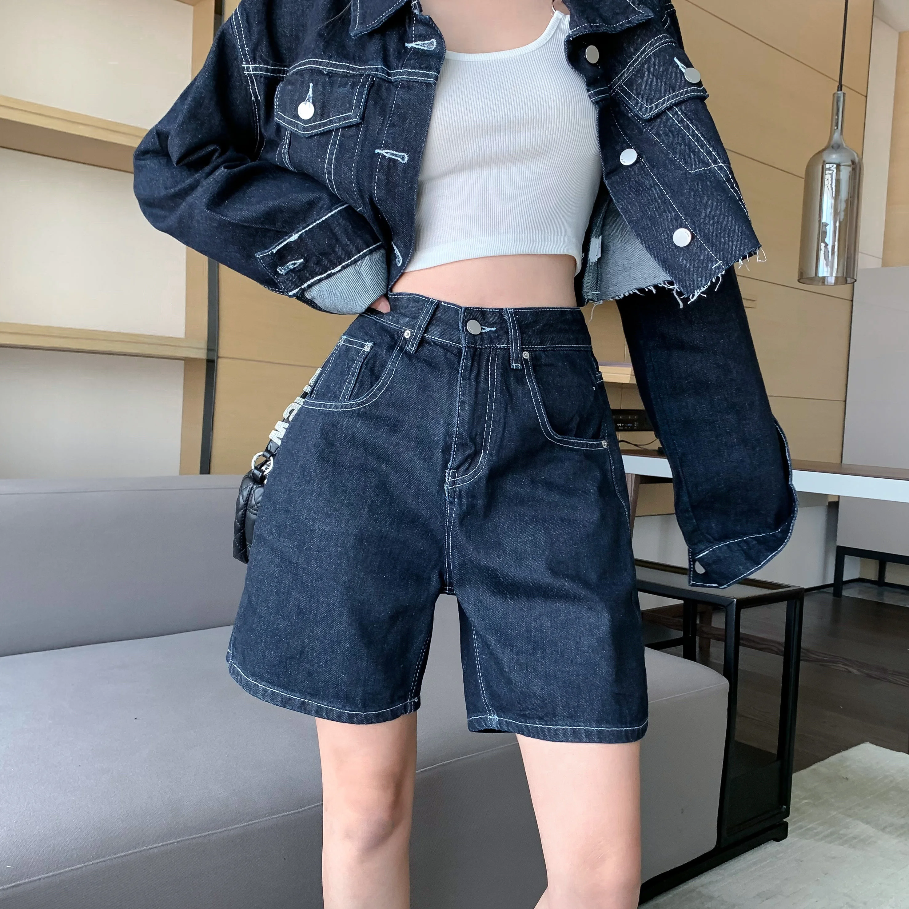 Fashion Hot Girl Two Piece Suits Women 2023 Autumn New Cropped Denim Jacket Female Thin Tops and Pants Sets Woman