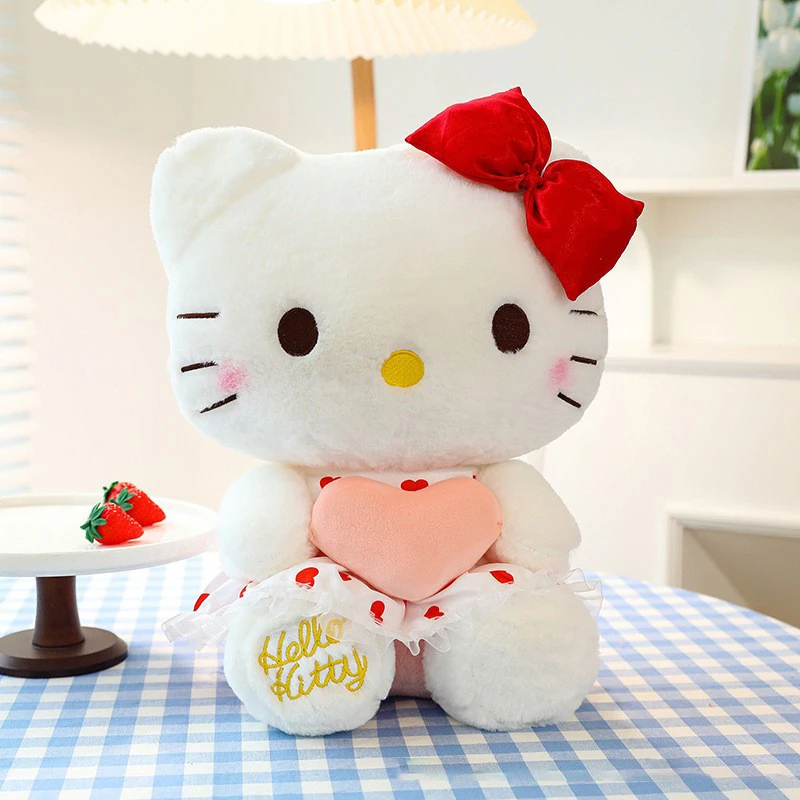 30CM Cute Hello Kitty Cartoon Plush Toy Doll Flower Skirt Heart hugging Butterfly KT Pillow Birthday Gift Toy For Children