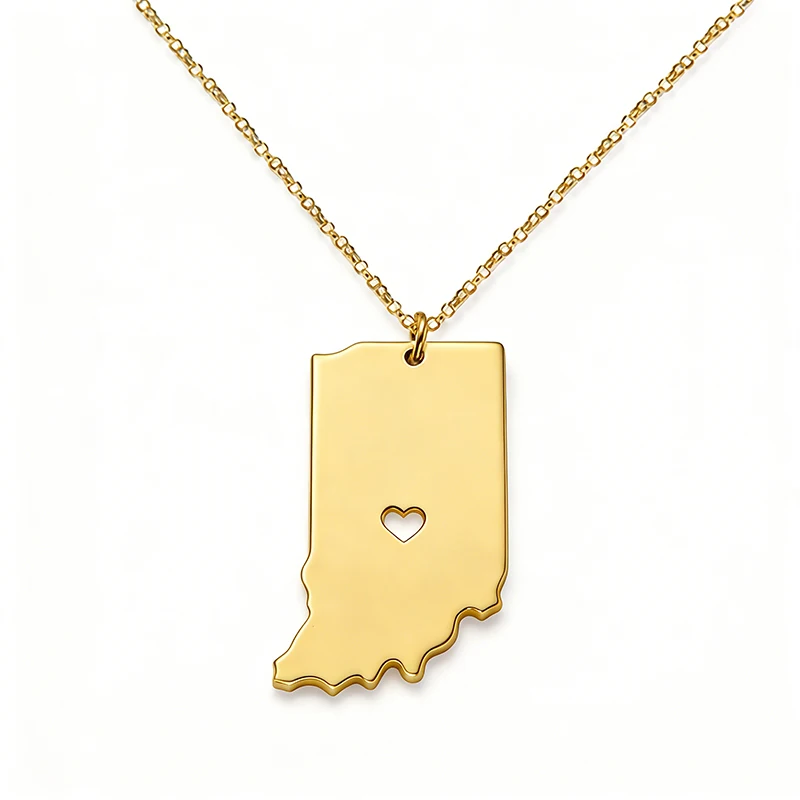 Unite States America Indiana State Map Necklace Stainless Steel Map Jewelry Independence Day Gifts