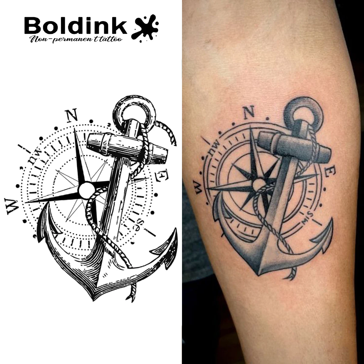 وشم مؤقت مرساة Boldink، آخر حتى 15 يومًا، تكنولوجيا جديدة سحرية مقاومة للماء، ملصق شبه دائم.