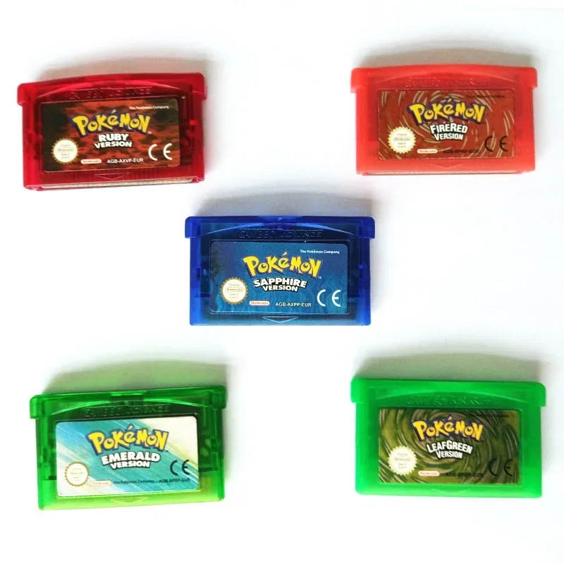 32 Bit GBA Video Game Cartridge Console Card Pokemon Series A set Emerald FireRed LeafGreen Ruby Sapphire with Shiny Label