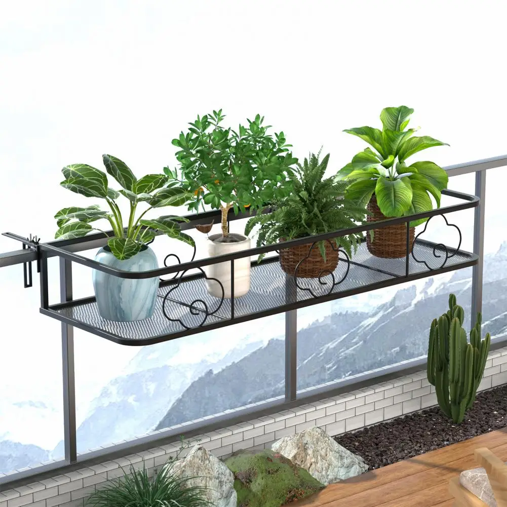 Adjustable Metal Wall Railing Flower Plant Stand