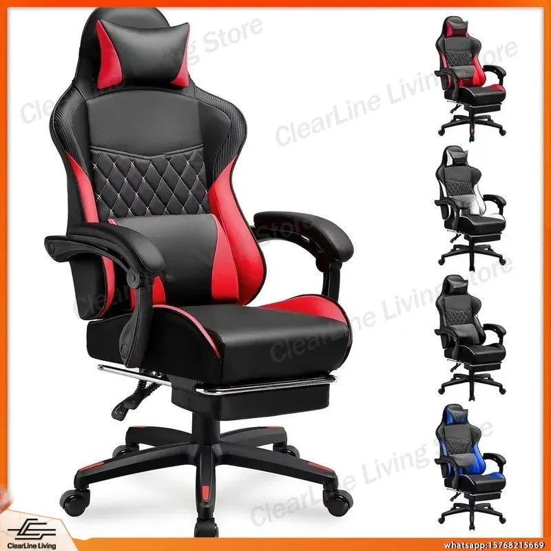 Ergonomic High Back Leather Gaming Chair with Footrest Adjustable Office Chair for Gaming and Work Removable Cover Lumbar