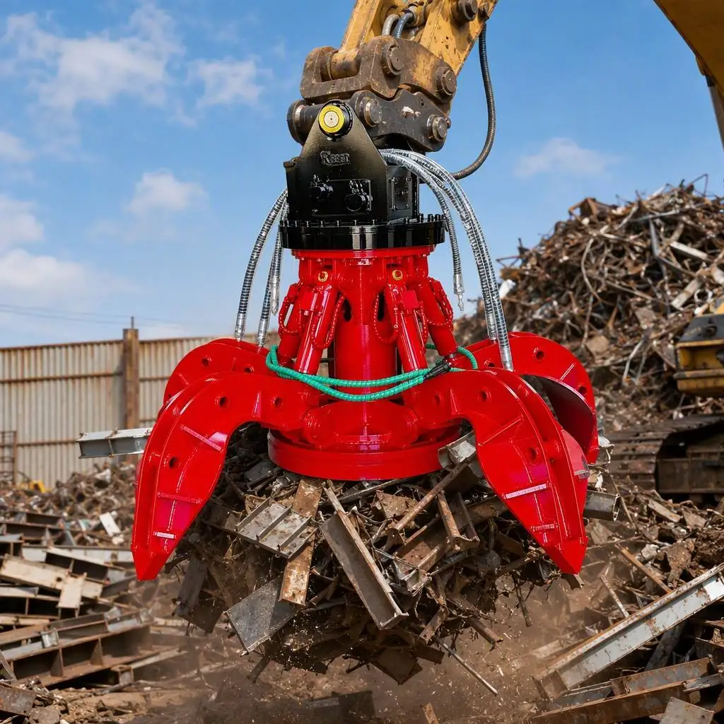 Excavator 2-in-1 Hydraulic Magnetic Orange Peel Grapple Motor Engine 360 Rotatable For 5-47t Excavators Steel/Bulk Material