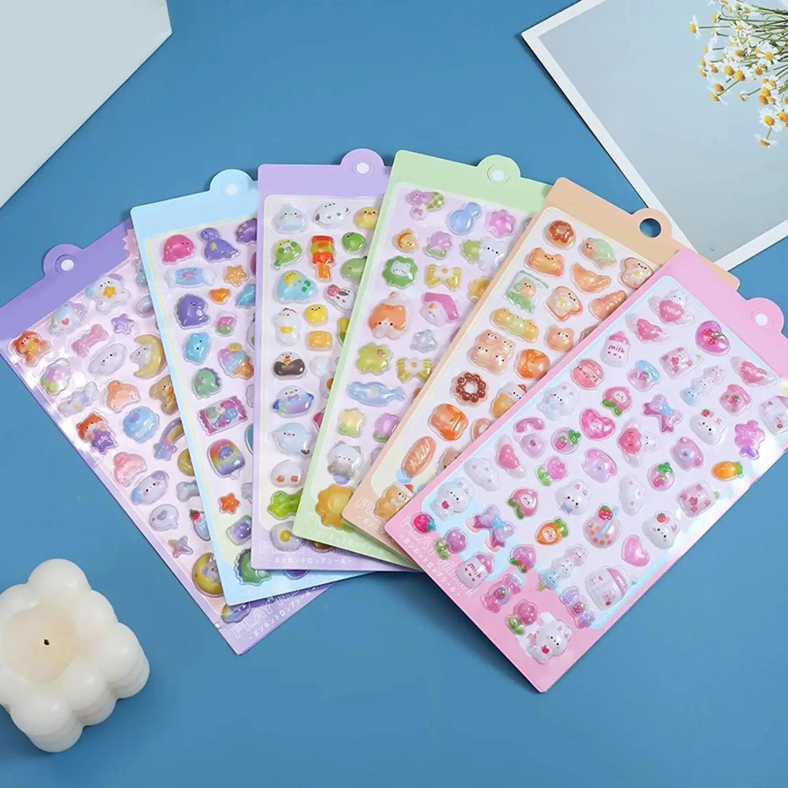 3D Embossed Cartoon Sponge Stickers 6pcs 3D Transparent Mobile Phone Scrapbook Stickers Pvc Epoxy Resin Stickers Gifts For Kids
