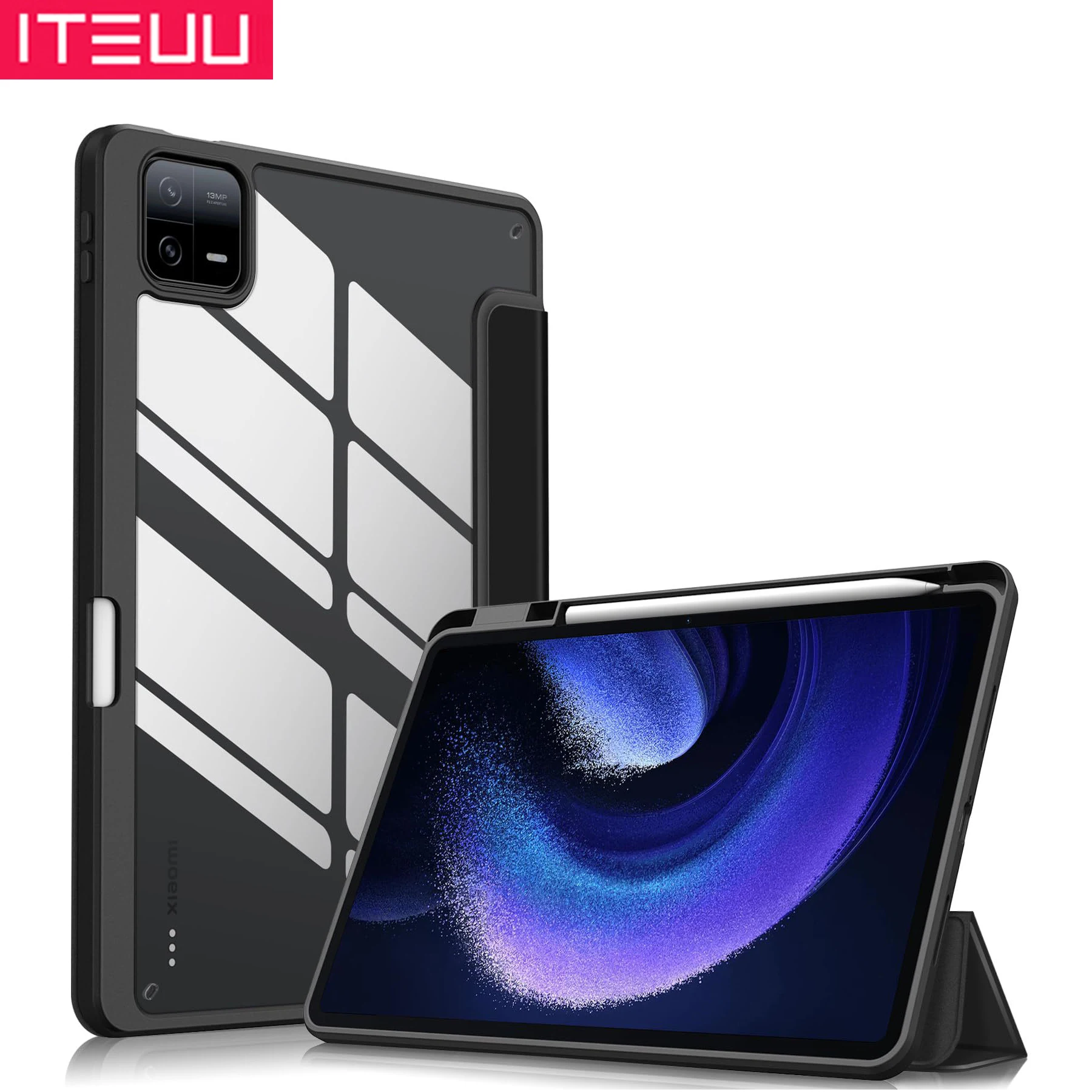 

3-fold Stand Tablet Case For Xiaomi Mi Pad Case 7 6 5 6s Pro Redmi SE 11 12.1 inch Pencil Holder Clear Hard Acrylic Cover Case