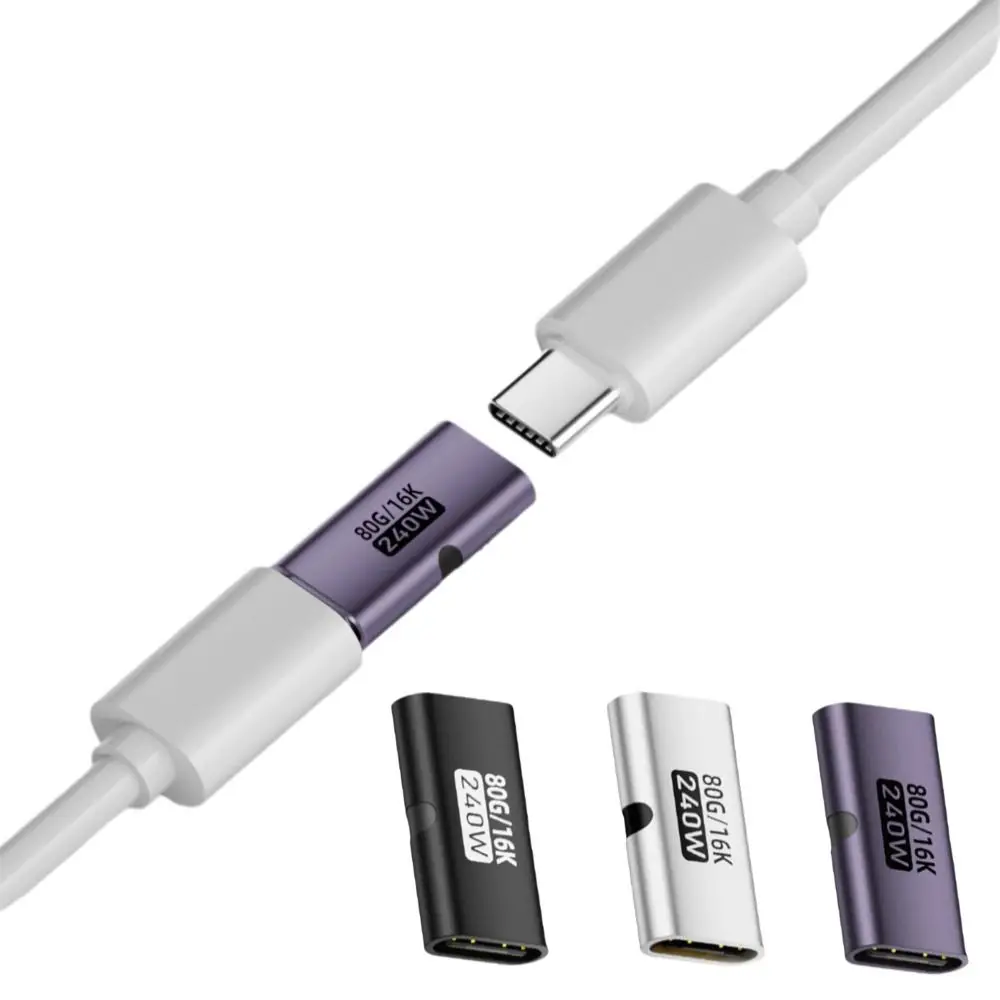 PD 3.1 240W USB C Female to Female Converter 80Gbps 16K 60HZ USB4 Type-C Extender Fast Charging Aluminum Alloy Connector