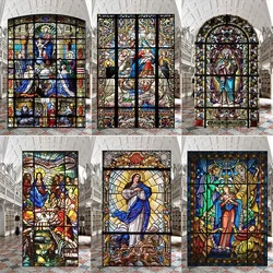 Stained Glass Window Stickers, Privacy Film, Church Style, Static Cling, Decorative Frosted Window Films, Customized Size