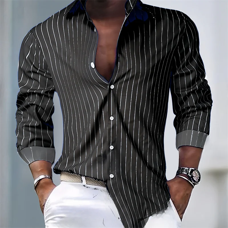 2024 hot-selling men\'s shirt striped shirt outdoor shopping daily casual buttons super large size XS-6XL comfortable fabric