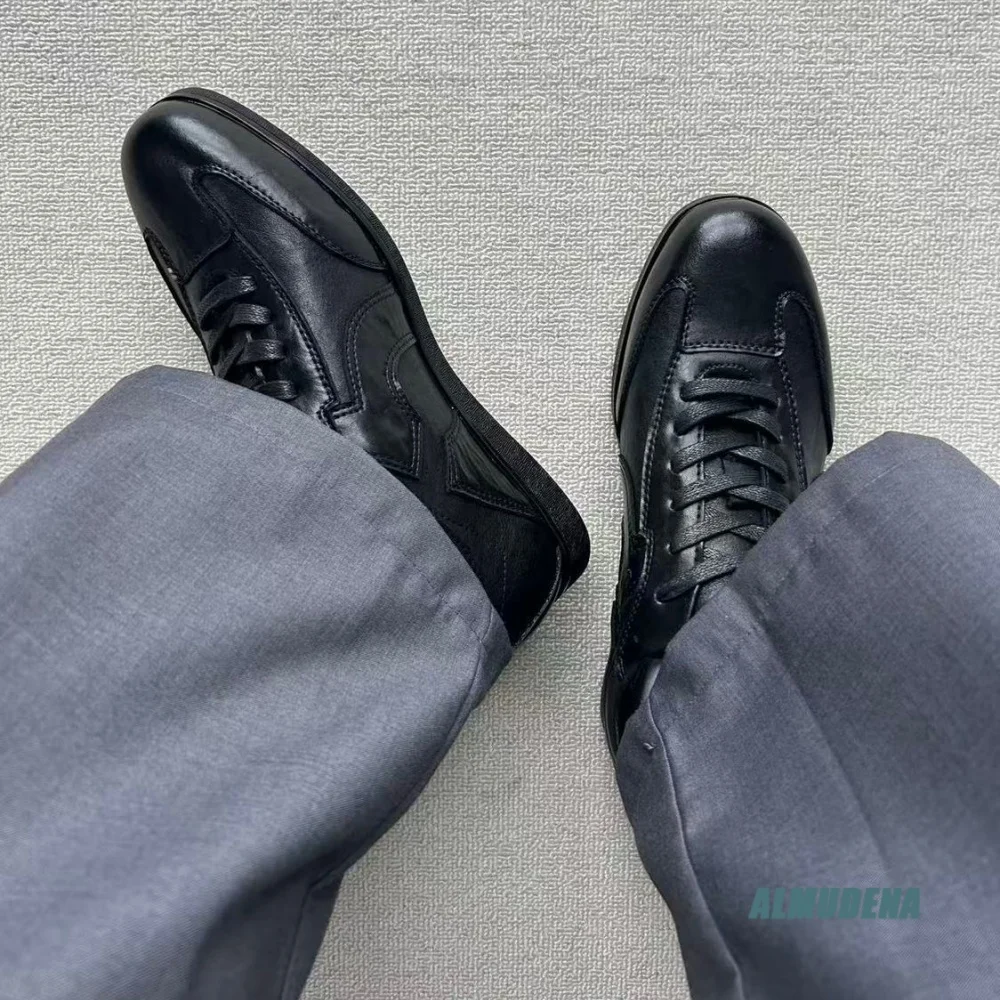 Solid Black Street Style Men Low-Top Sneakers Lace Up Thin Sole Shoes Outdoor Trendy Office Daily Commute Casual Sports Shoes