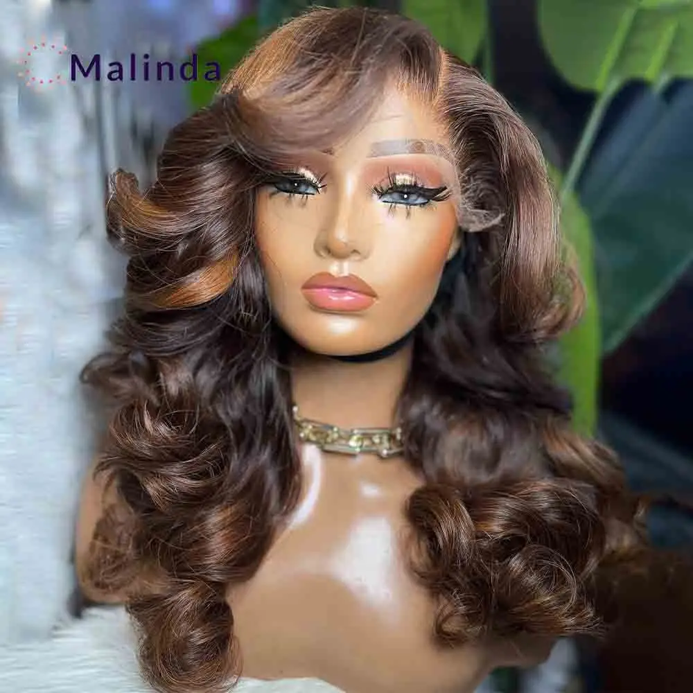 

Honey Blonde Loose Wave Ombre 4/27 Colored Wig 13x6 HD Transparent Lace Front Glueless Human Hair Wig Preplucked Ready To Wear