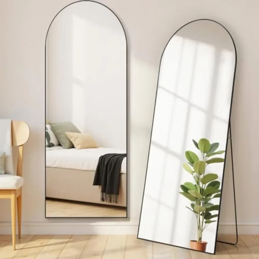 

Full-length arched mirror for bedroom or living room, shatter-proof glass, silver aluminum alloy frame, 21x64, floor-standing,