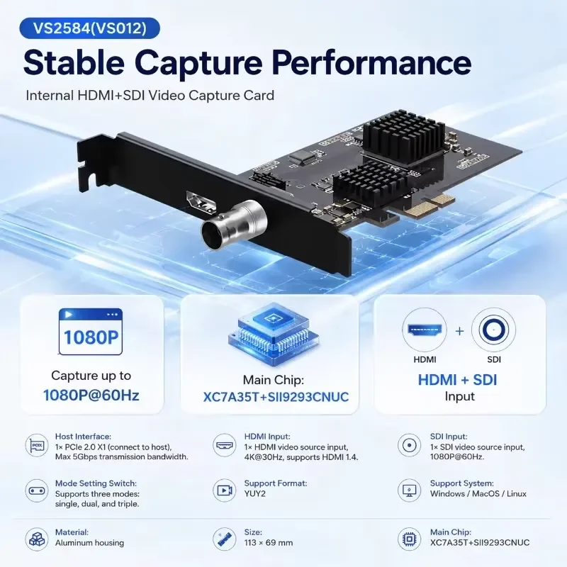 AP01 for PCIe 2.0 X1 SDI Hybrid Capture Card 4K30 1080P60 SDI YUY2 Single Dual Triple Mode Internal Video Capture view 6