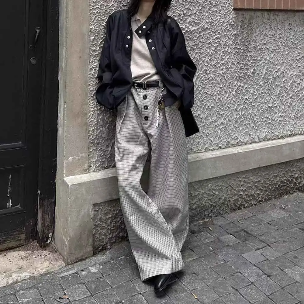 冬の新作メンズ千鳥格子ストレートスーツパンツアメリカンレトロファッショントレンドハイストリートカジュアルルーズニッチメンズボトムス