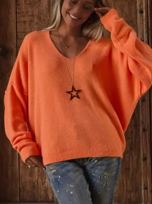 

2025 Women's Autumn and Winter New Deep V-Neck Pullover,soft Fabric, Loose Long Sleeved Knitted Sweater, Comfortable and Stylish