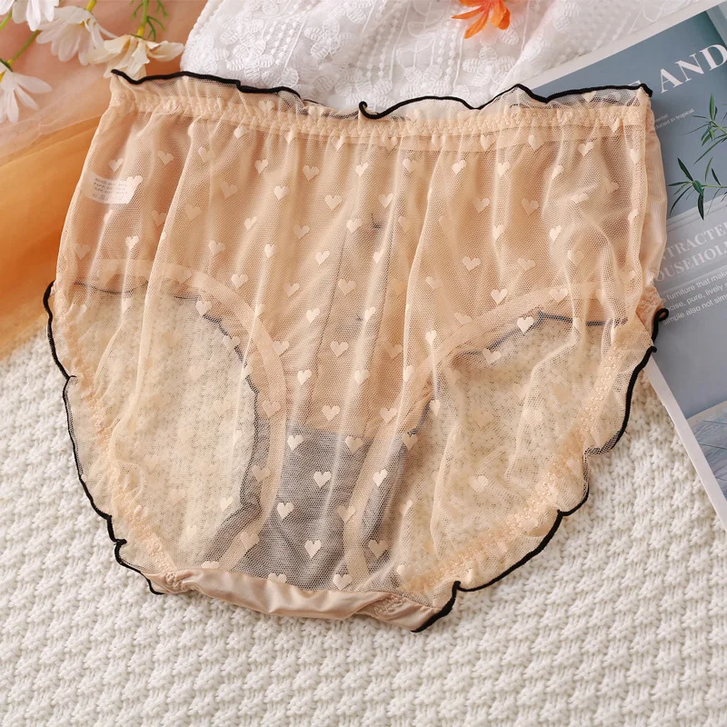 Summer Ultra-thin Transparent Women Panties Large Size Milk Silk Mesh Sexy Lace Satin Panties Plus Size Women Underwear Female