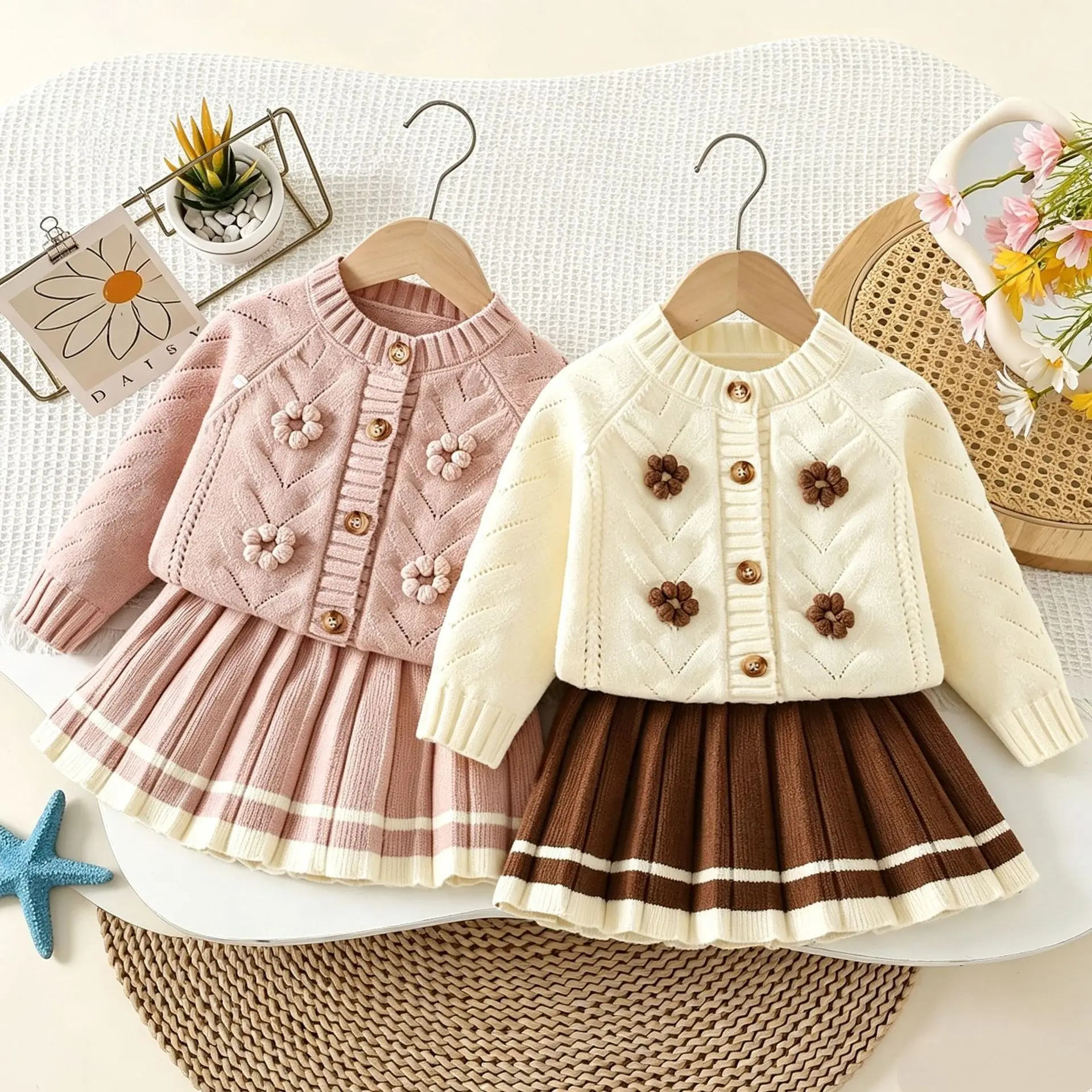 Girls Fall Winter Sweater 2PCS SETS Pretty kids' sets and outfits Clothes Knit T-Shirt Play Set