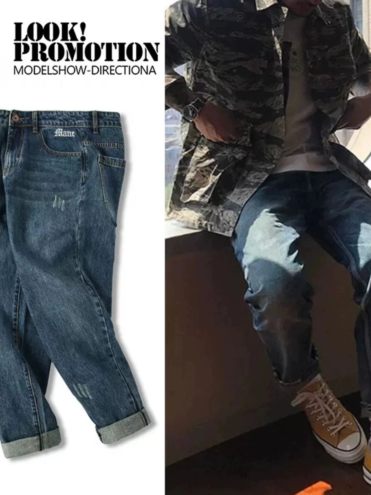 

Loose Straight Leg Men's Jeans Harajuku Sle Spring Autumn Trendy Brand Yuminglu Water Waed Casual Loose Nine Points