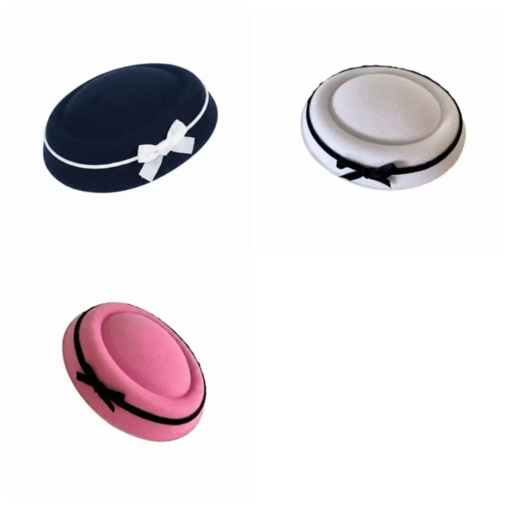 Elegant Hepburn Fedoras Hat Velvet Dome Bow Beret Sailor Hat Lolita Hairclip Beret Women