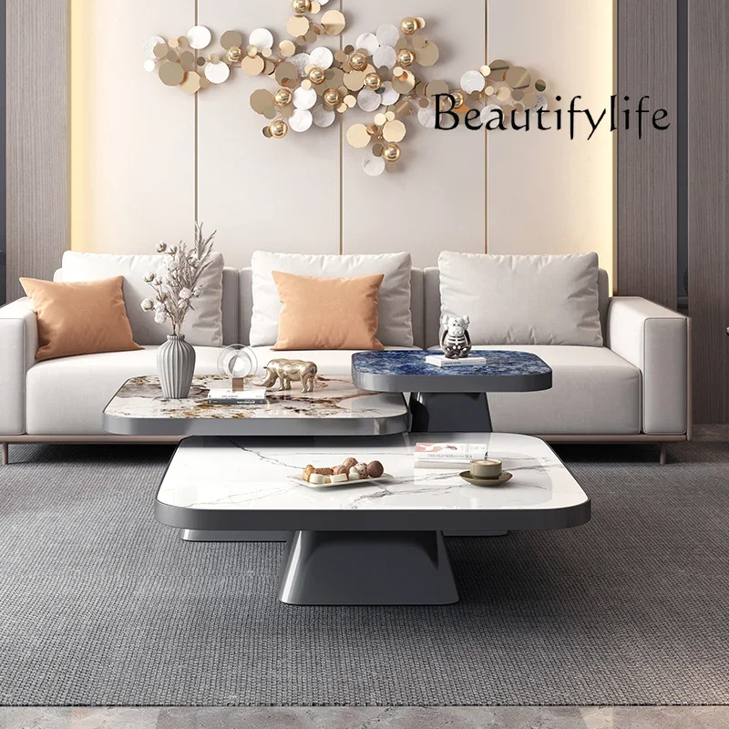 

American Retro Living Room Home Large Apartment Marble Light Luxury Modern Simple Stone Plate Coffee Table