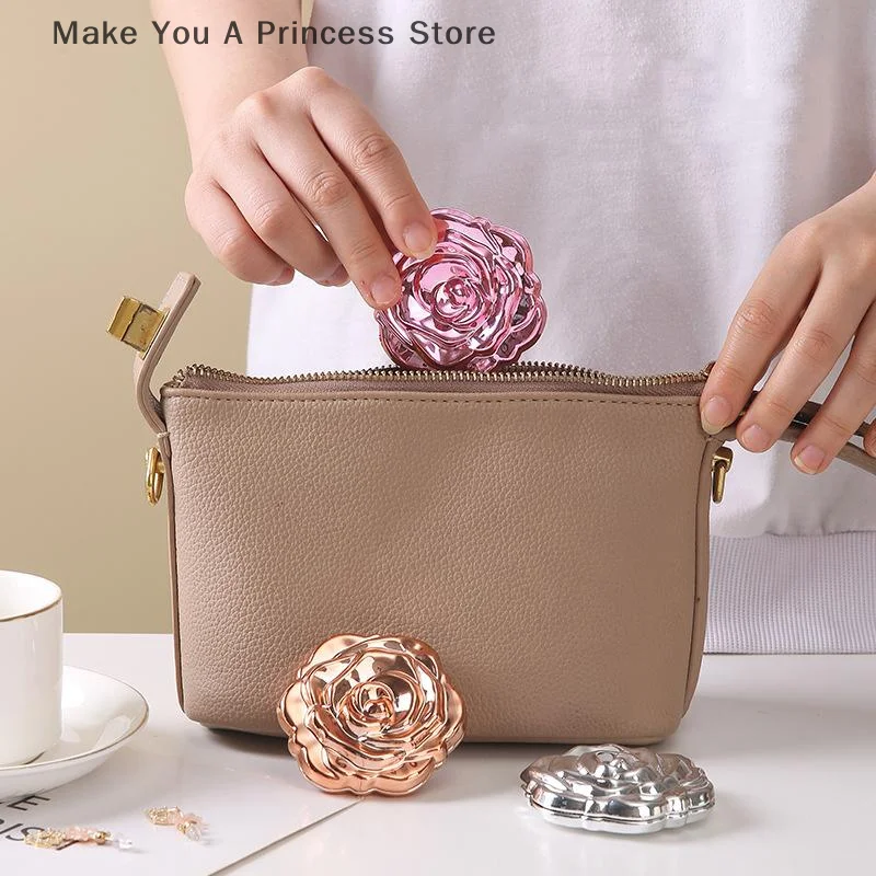 휴대용 미니 거울 레트로 장미 꽃 작은 주머니 화장 거울 양면 손 거울 소형 화장품 미용 도구 선물