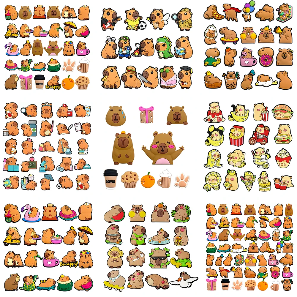 10-50pcs Cute Animals Capybara Shoe Charms PVC Shoes Accessories Decoration Buckle for Clog Sandals Wristband Friend Party Gift