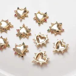 4PCS Heart Pendant zircon Charms for Jewelry Making Necklace DIY Hand Made Brass 14k Gold Plated Accessories 14*15mm