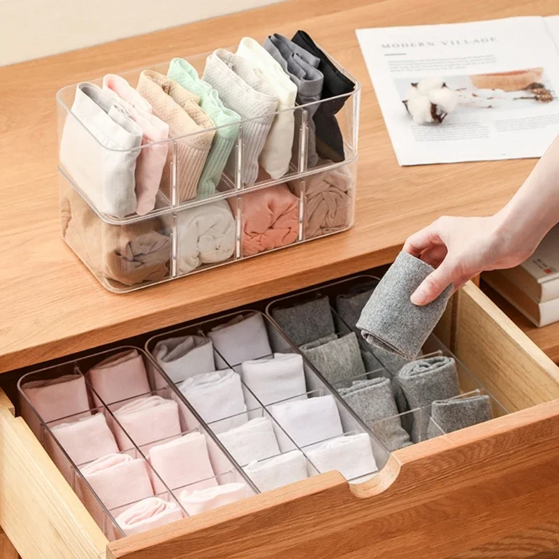 

4/8 Grids Clear Acrylic Organizer Underwear Socks Drawer Storage Box Cosmetic Makeup Divided Closet Organizer Storage Case