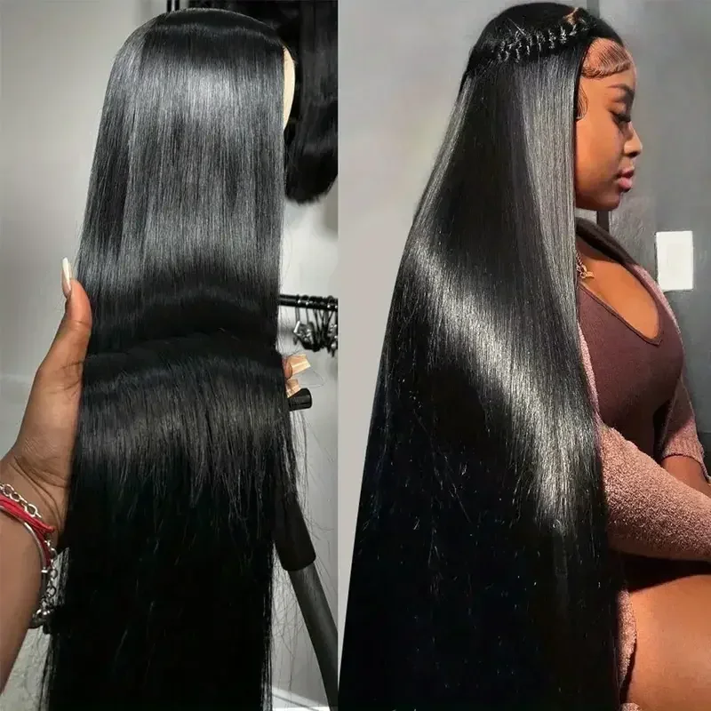 Black Synthetic Lace Front Wig Glueless Wigs Pre Plucked 180% Density 13x4 Ready to Wear Straight for Black Women 30 Inch