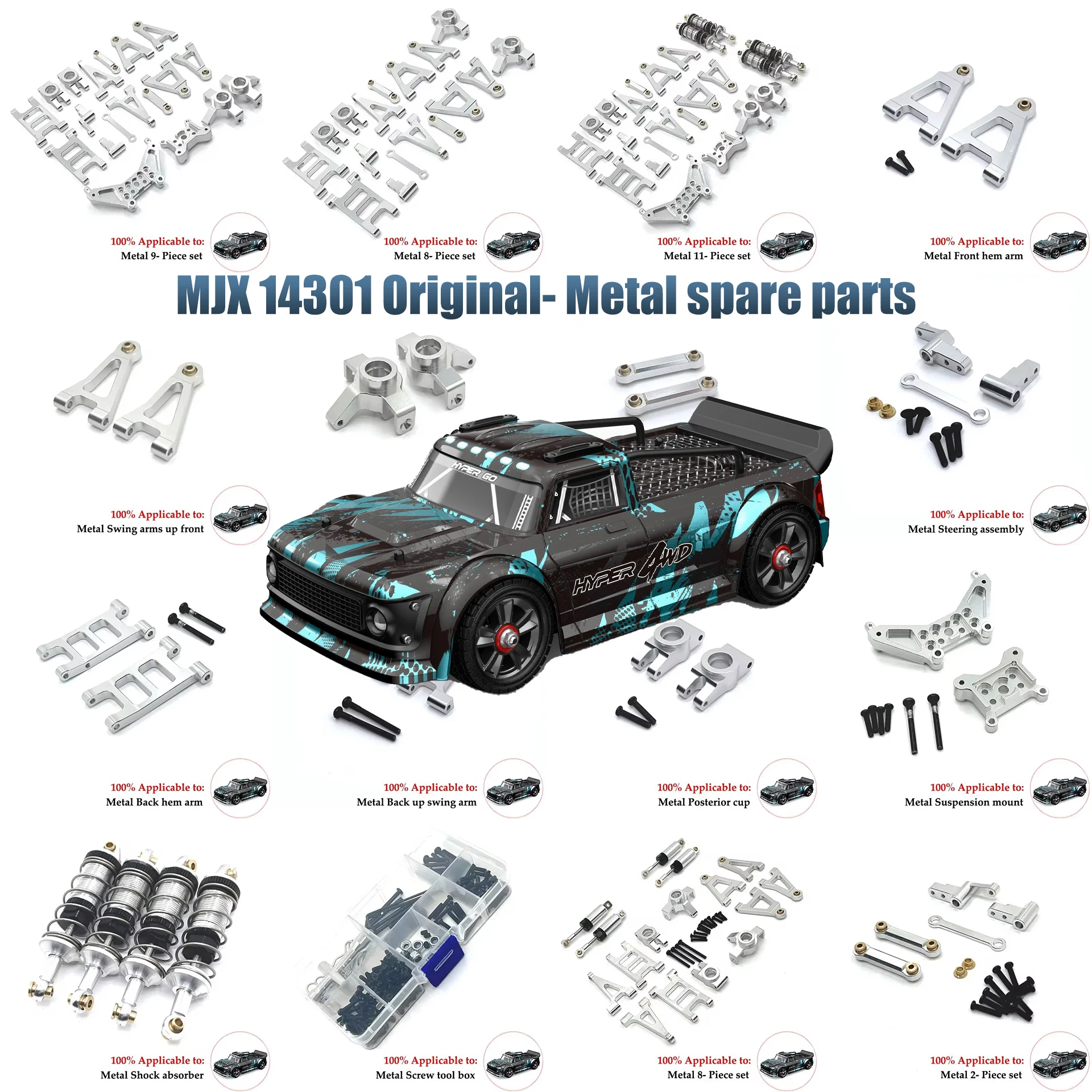 

Металлические усовершенствованные детали для автомобиля Mjx 14301 14302 RC, передний и задний поворотный рычаг, рулевая чаша, заднее сиденье на колесо, шестигранное соединение, Рулевое управление