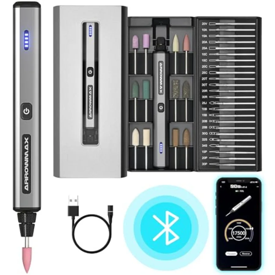 Mini Engraving Pen, Cordless Rotary Tool with 36 Bits, Aluminum Case, Bluetooth, APP, Wireless Magnetic Charge, Engraving Tool