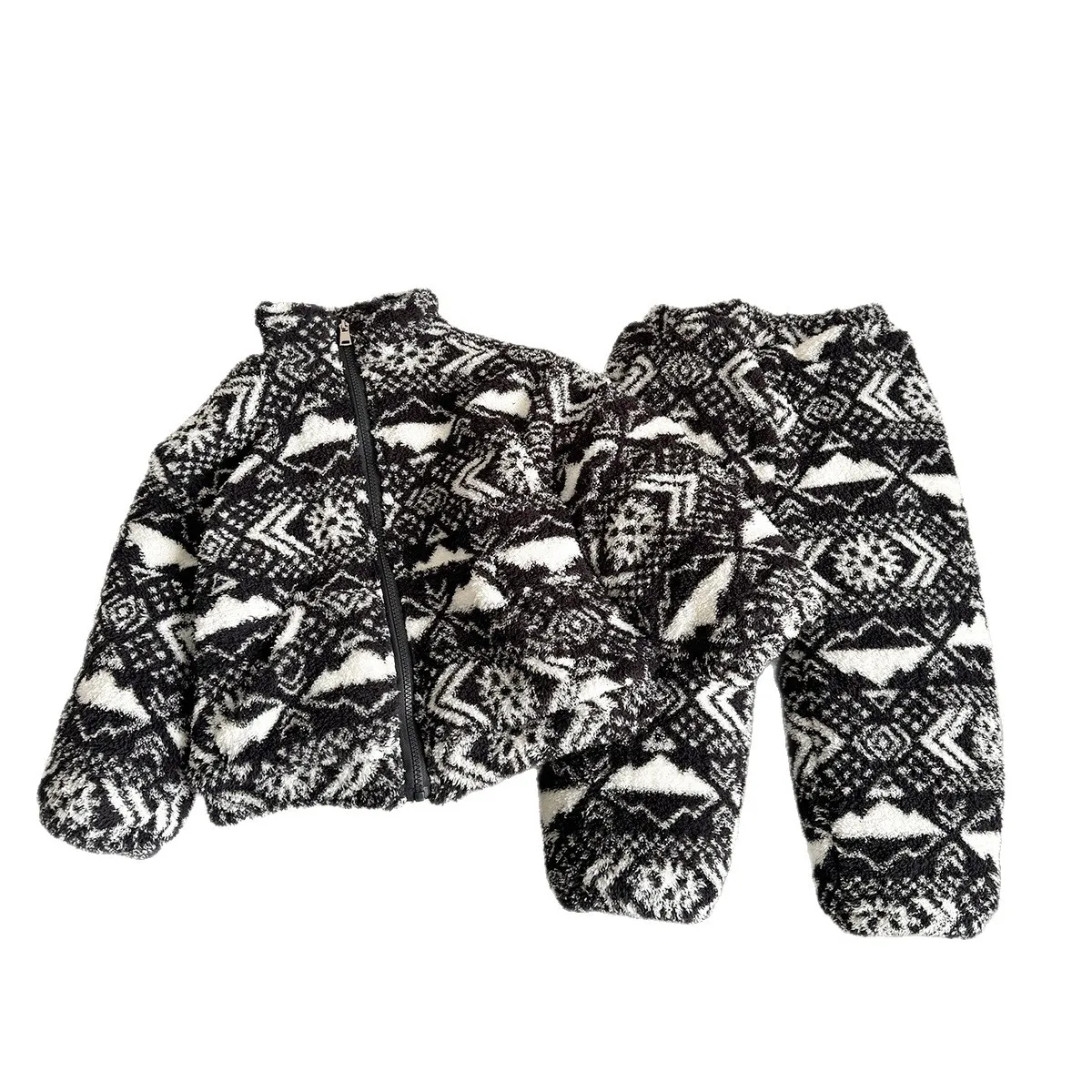 أطفال بنين بيجامة قطعتين مجموعة الكرتون الجاكار رشاقته الدافئة طفل الفتيان الوقوف طوق سترة مرونة الخصر الفتيات الصغيرات بانت #5