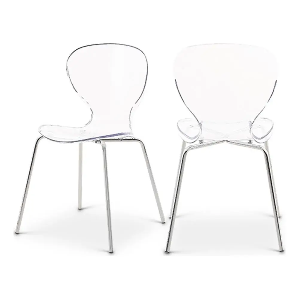 

Transparent Acrylic Polycarbonate Stackable Dining Chair With Chrome Metal Legs Set Of 2