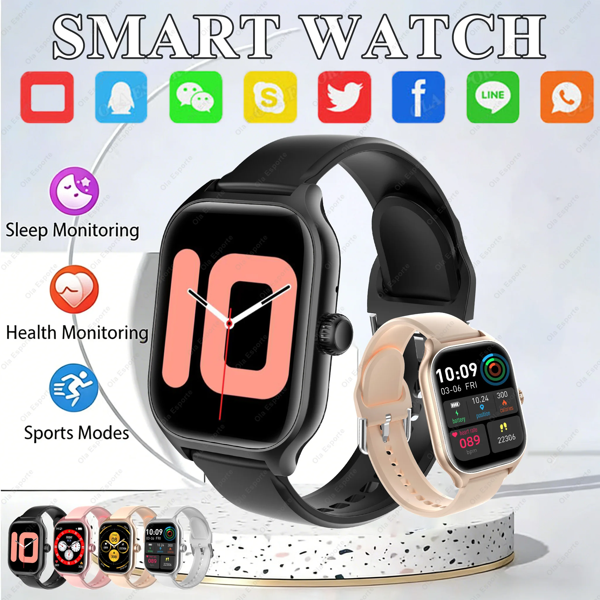 

Умные часы для мужчин и женщин с мониторингом сердечного ритма, уровня кислорода в крови, сна, здоровья, функцией звонков по Bluetooth, уведомлениями о сообщениях и мультиспортивным режимом.