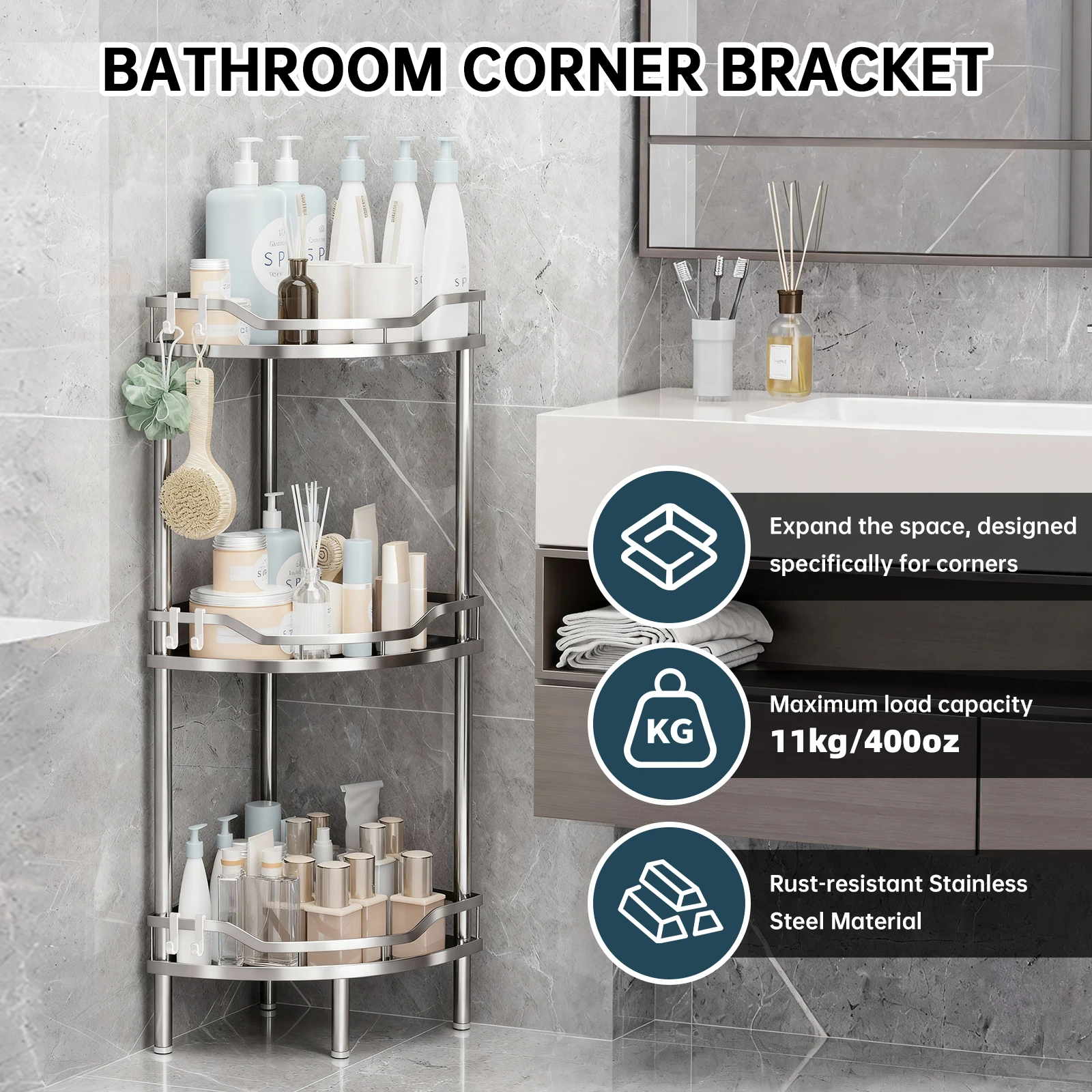 رف زاوية للحمام من الفولاذ الم - مراجعة Home Bar Shelves وسعره
