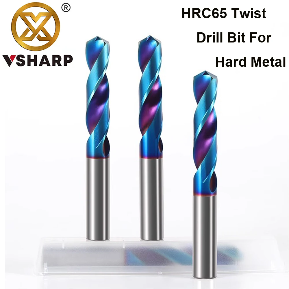 Vsharp HRC65 NACO4 Coating Solid Carbide Twist Drill Bit Tungsten Steel Drill Bit for Cast Iron Alloy Stainless Steel Aluminium