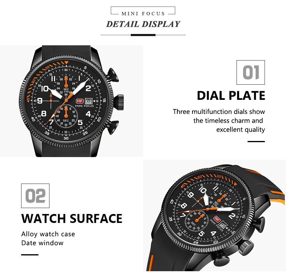 MINI FOCUS Electronic Quartz Mens Watches Auto Date Wristwatch Water Resistant Clock Gift for Men Relogio Masculino 0379G