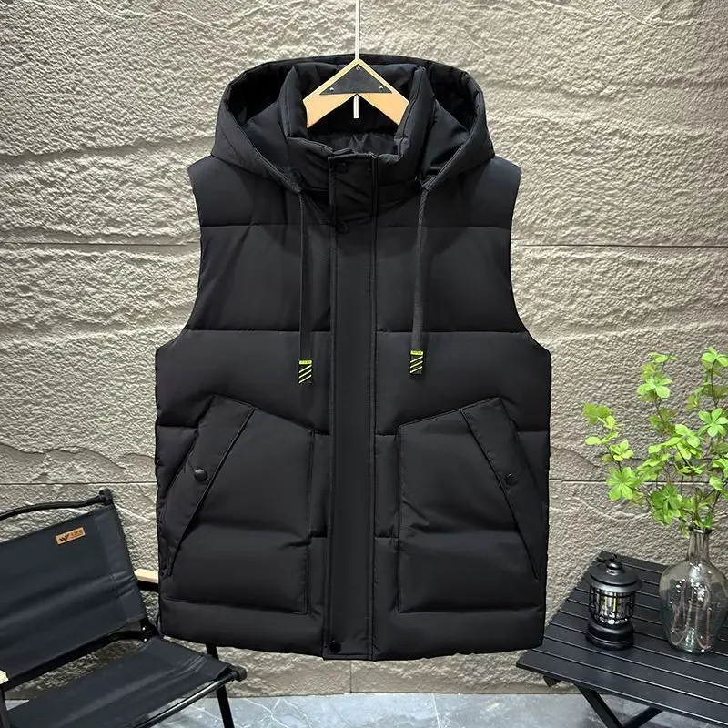 Autumn And Winter Hooded Warm Waistcoat  Men's Loose Vest Coat New Style Thick Casual Snow Outwear Vest Jacket L-6XL