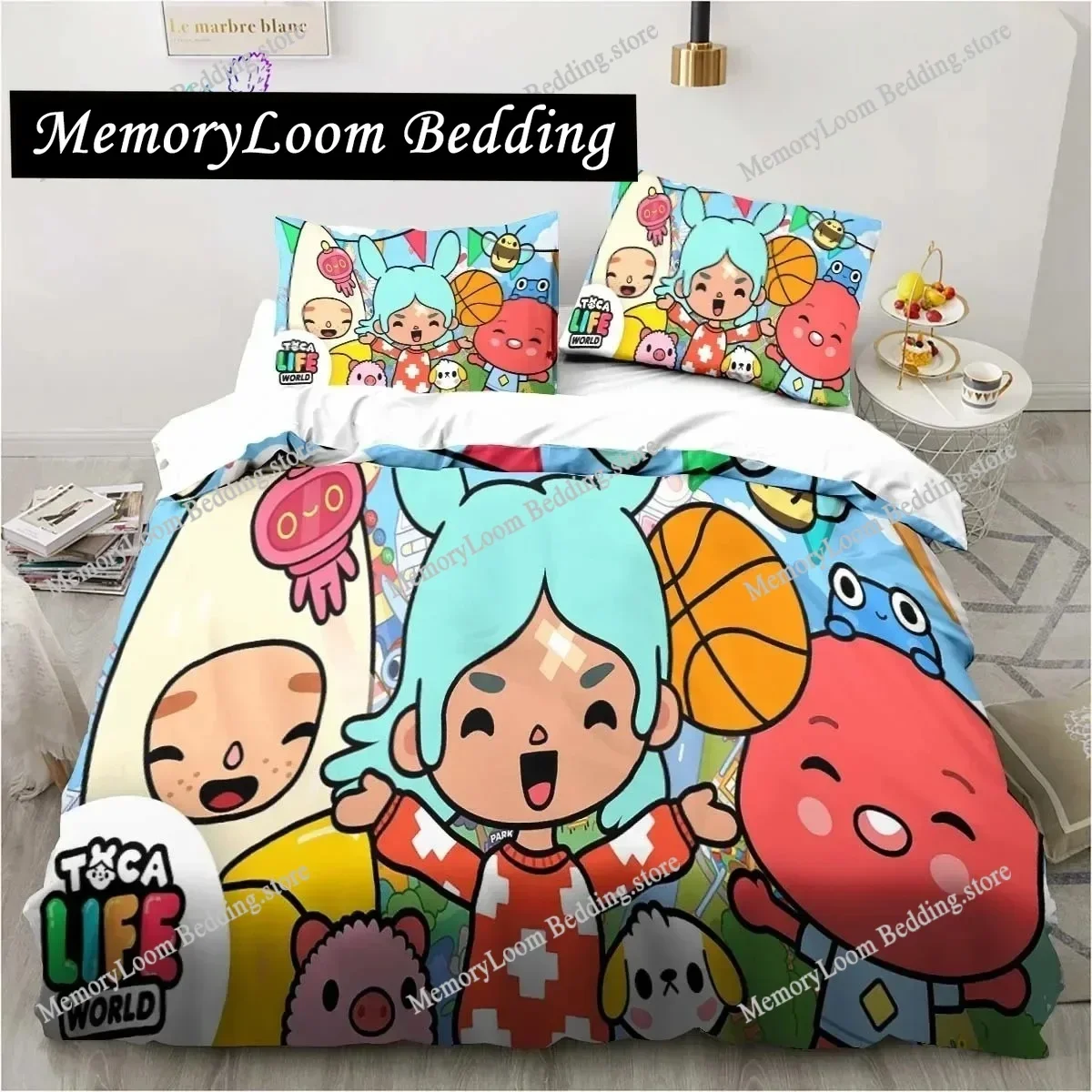 T-Toca Box Life World Cartoon Bedding Set Single Twin Full Queen King Size Bed Set Adult Kid Bedroom Bedding Gift