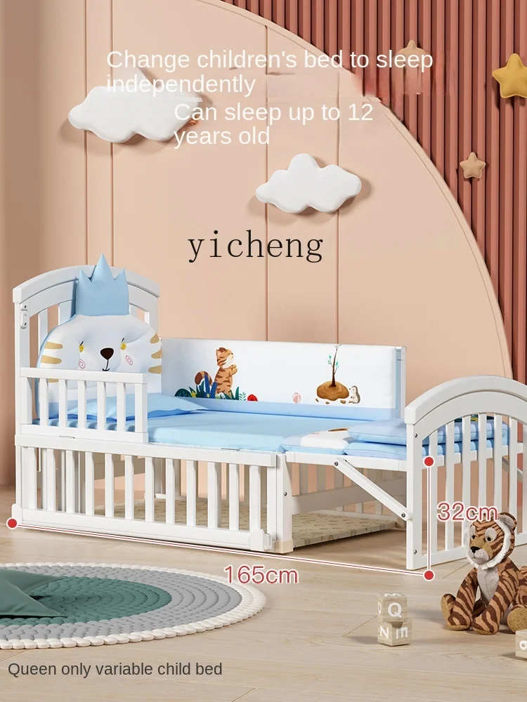 Tqh Crib Solid Wood Stitching Bed European-Style Multi-Functional BB Children's Bed Cradle Newborn Movable