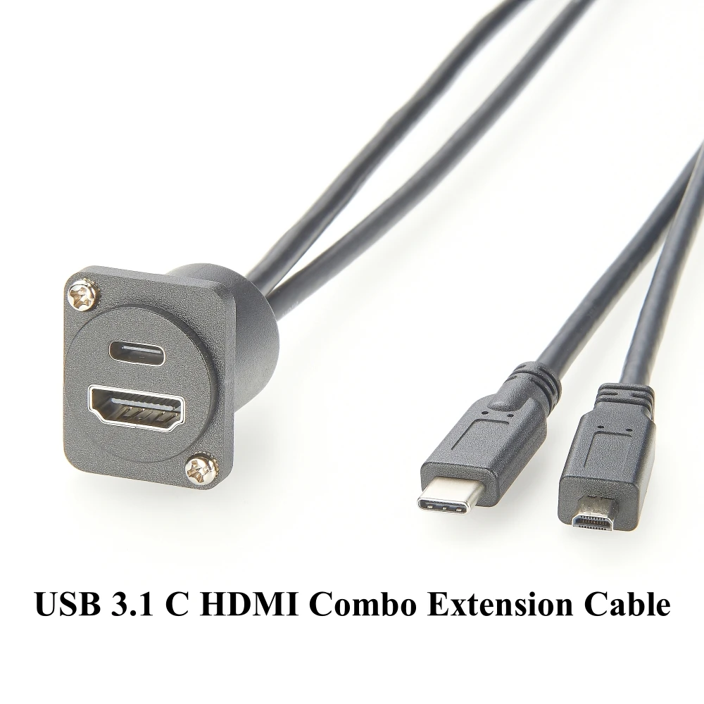 Kabel przedłużający D-Type Dual USB 3.1 C HD Combo 10 Gb/s Type-C do Micro HD Panel Chassis Flange Mount Cord dla Raspberry Pi