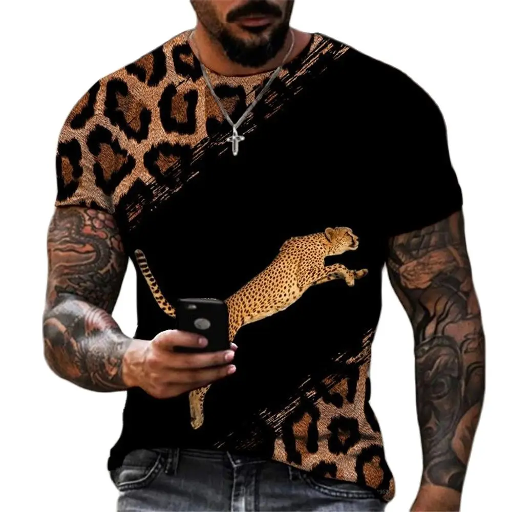 Animal World Leopard 3D Printed Men's T-shirts Summer Street Fashion Trendy O-Neck Short-sleeved Oversized T Shirt Men Clothing